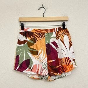 VITAMIN A Tallows Linen Shorts Multi Leaves Tropical Pull On Cover Up